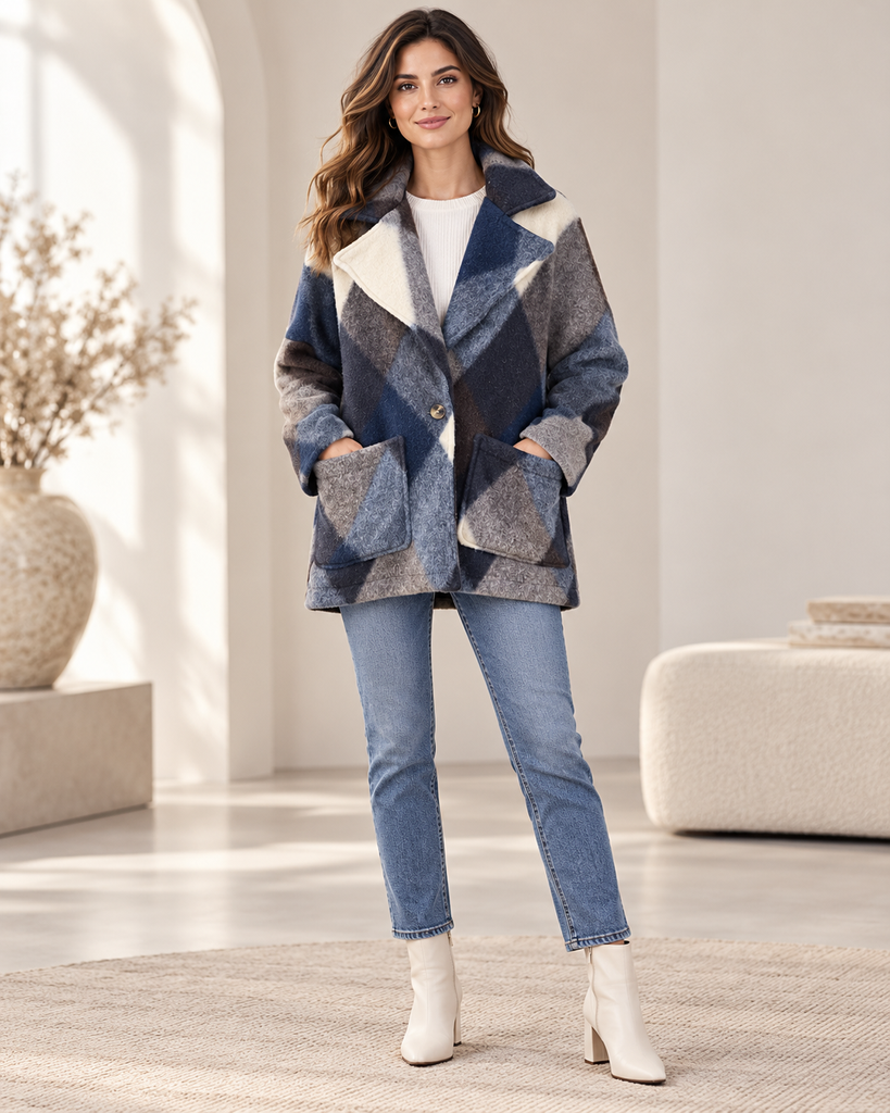 Veste longue à carreaux — TU