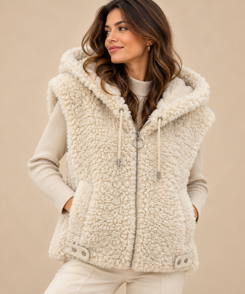 Gilet bouclé écru à capuche — TU